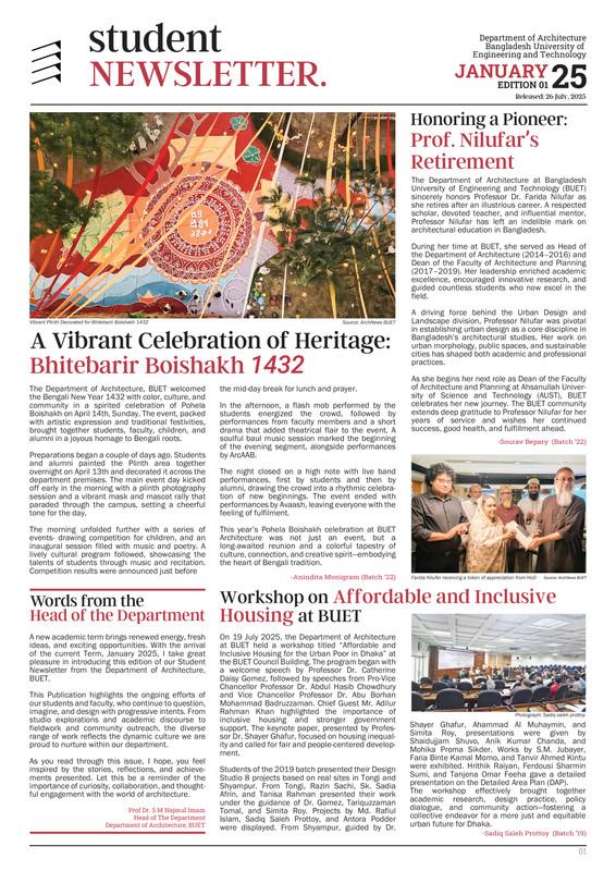 Student Newsletter – January 2025 | Department of Architecture, BUET